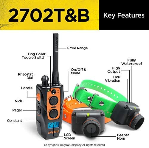 Dogtra 2700T&B Series Long Range 1-Mile Training & Beeper Remote Dog Training E-Collar for Upland Gun Dogs